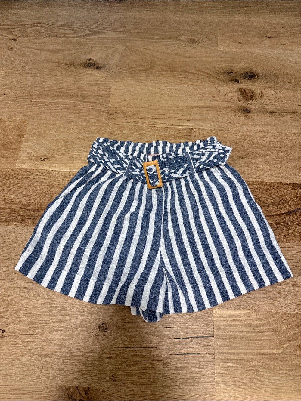 Show Me Your MuMu Blue & White Striped High-Waist Overboard Shorts with Belt